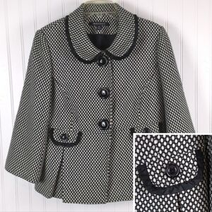 Insight Womens Blazer Jacket Size 10 Wool Blend Retro Black White Peplum Church